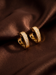 Geometric Zircon Inlay Earrings – Gold Copper & Stainless Steel