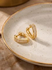 Geometric Zircon Inlay Earrings – Gold Copper & Stainless Steel