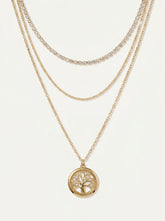 Gold Multi-Layer Alloy Necklace with Hollow Tree Pendant