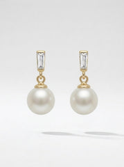S925 Silver Needle Pearl Drop Earrings with Leaf & Butterfly Knot