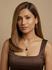 Black Rose 18K Gold Plated Necklace & Hoop Earrings Set