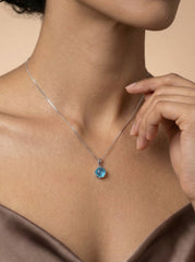 Blue Chalcedony Round Pendant Necklace Silver Chain