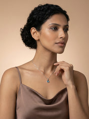 Blue Chalcedony Round Pendant Necklace Silver Chain