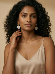 Shell Petals Gold & White Stud Earrings with Silver Needle