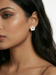 White Floral 18K Gold-Plated Stainless Steel Earrings