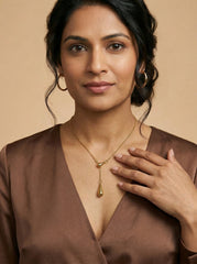 Gold Water Drop Tassel Necklace Titanium Steel PVD Coated