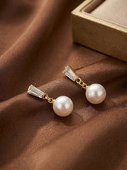 S925 Silver Needle Pearl Drop Earrings with Leaf & Butterfly Knot