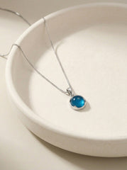 Blue Chalcedony Round Pendant Necklace Silver Chain