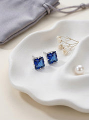 Blue Square Cut Stainless Steel Ear Studs