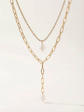 Gold Multi-Layered Tassel Necklace with Faux Pearl Drop