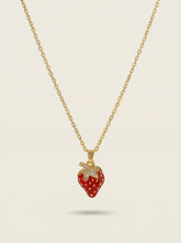 Gold Strawberry Pendant Necklace in Stainless Steel