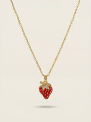 Gold Strawberry Pendant Necklace in Stainless Steel