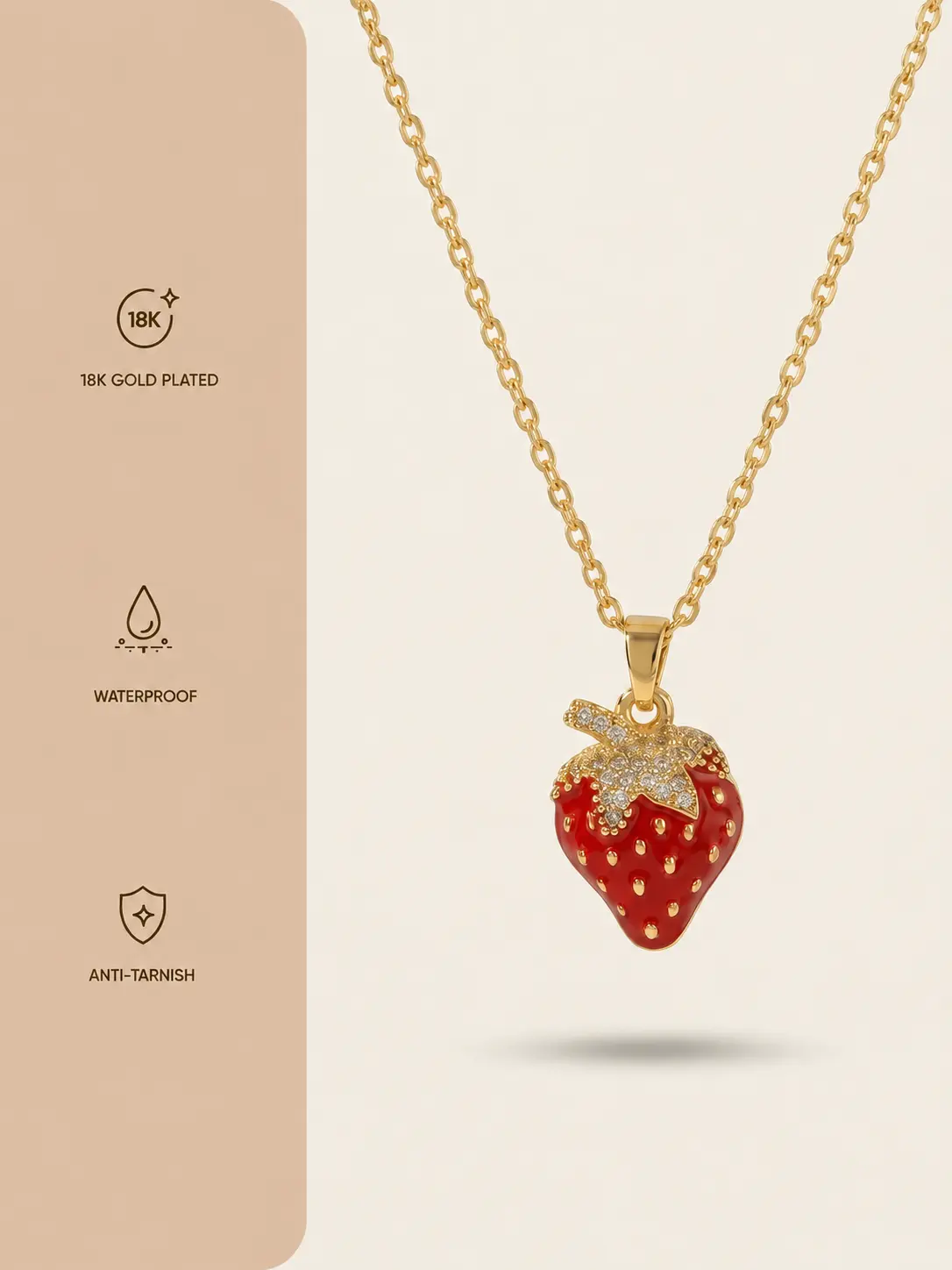 Gold Strawberry Pendant Necklace in Stainless Steel