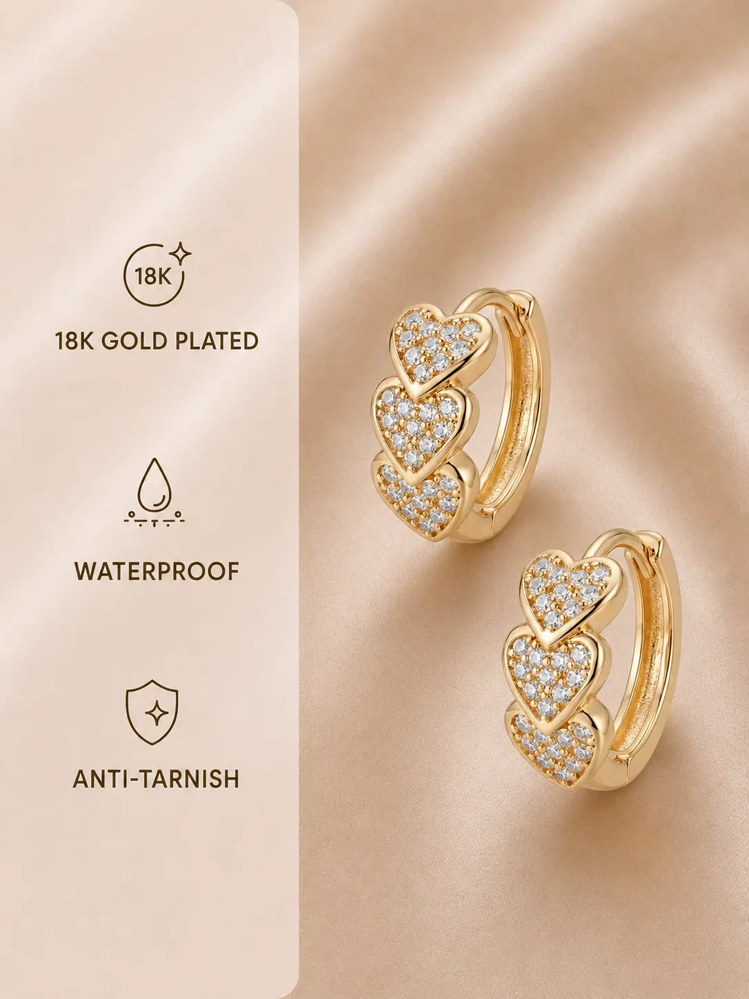 Gold Geometric Heart Hoop Earrings in Stainless Steel
