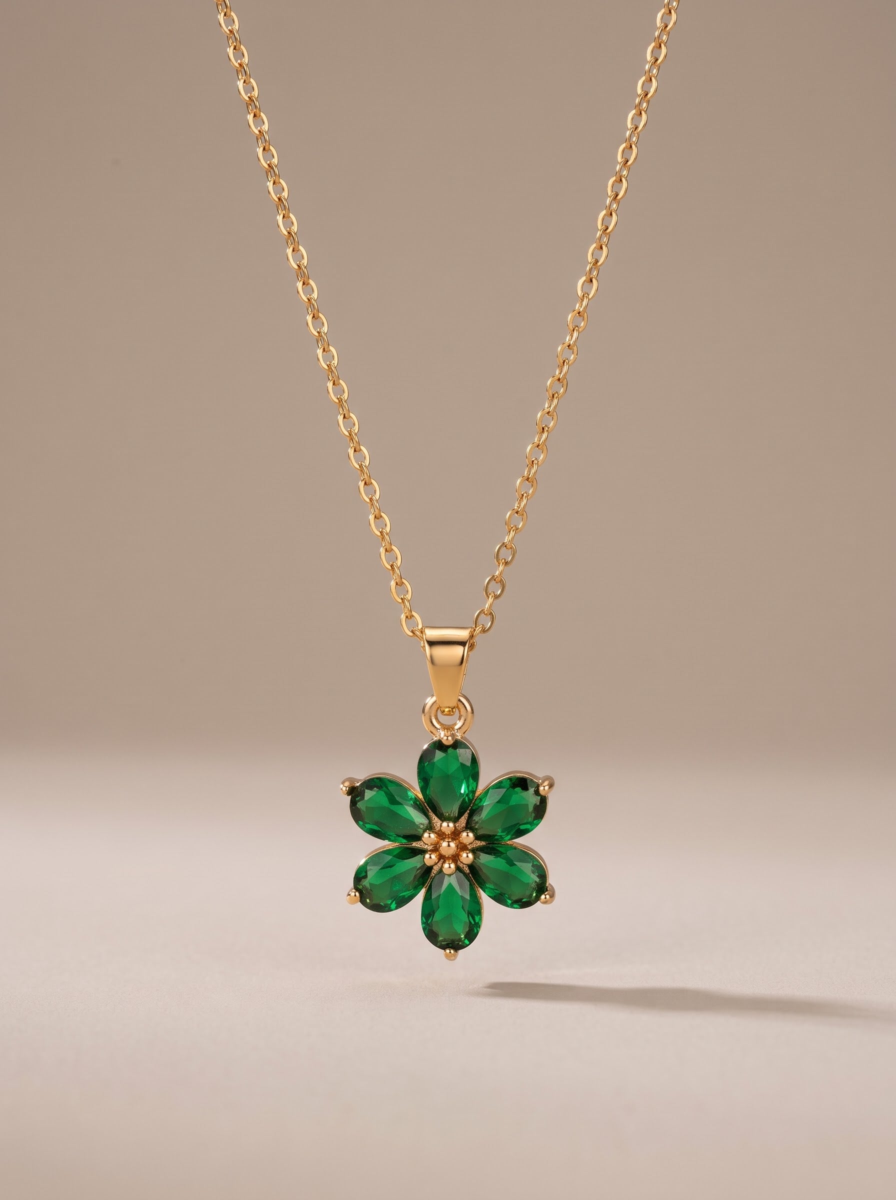 Green Enamel Flower Pendant Necklace – Gold Floral