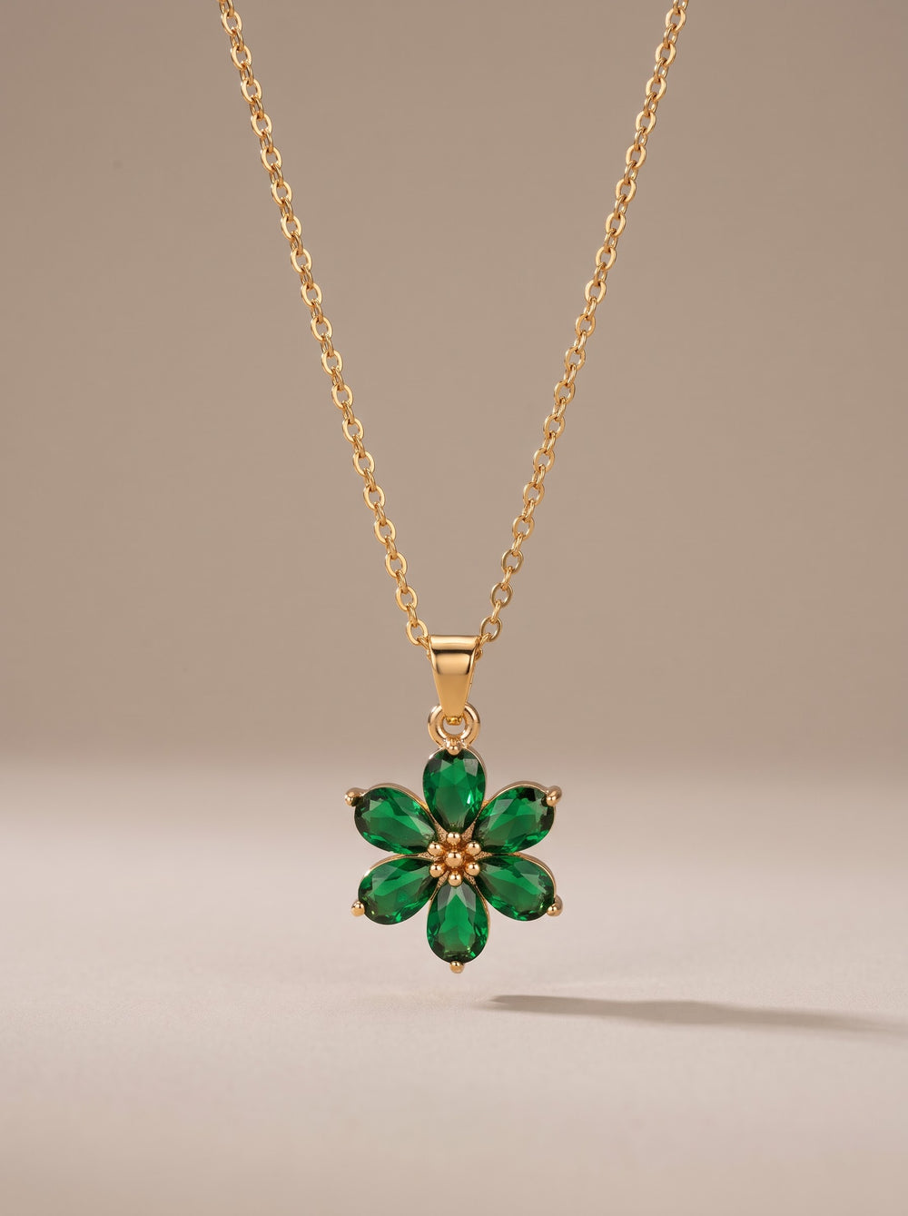 Green Enamel Flower Pendant Necklace – Gold Floral