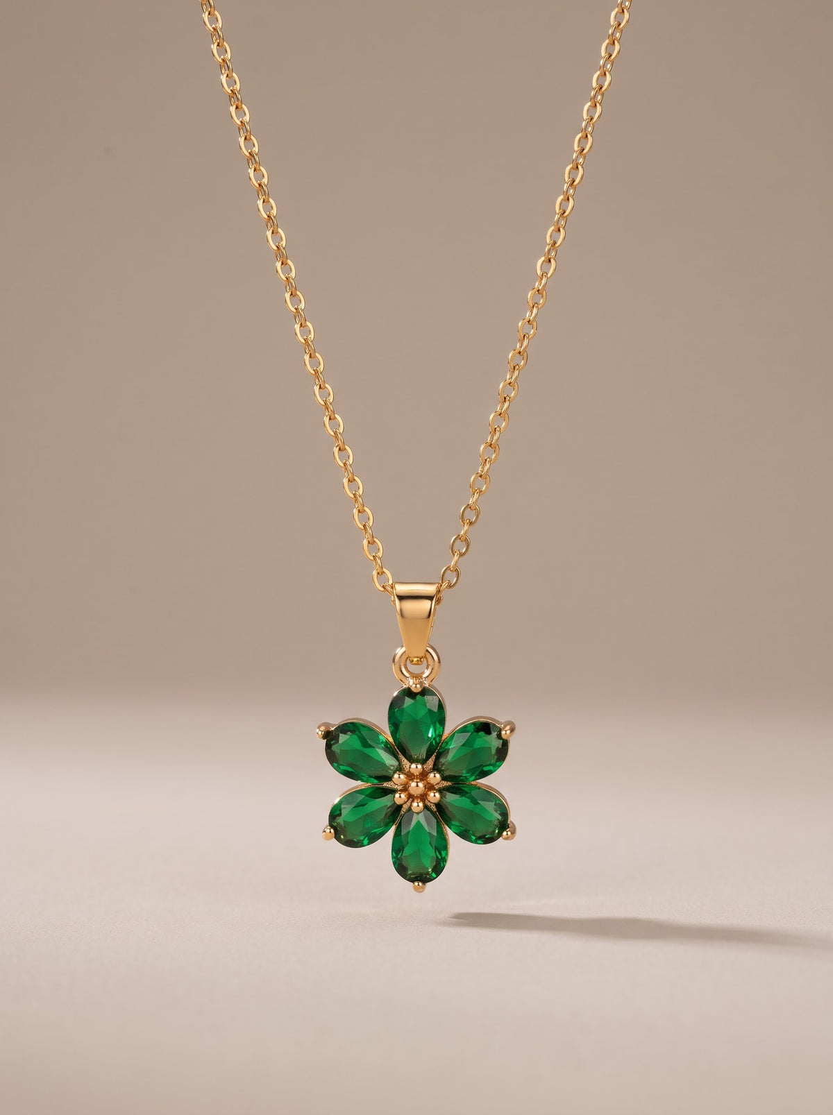 Green Enamel Flower Pendant Necklace – Gold Floral