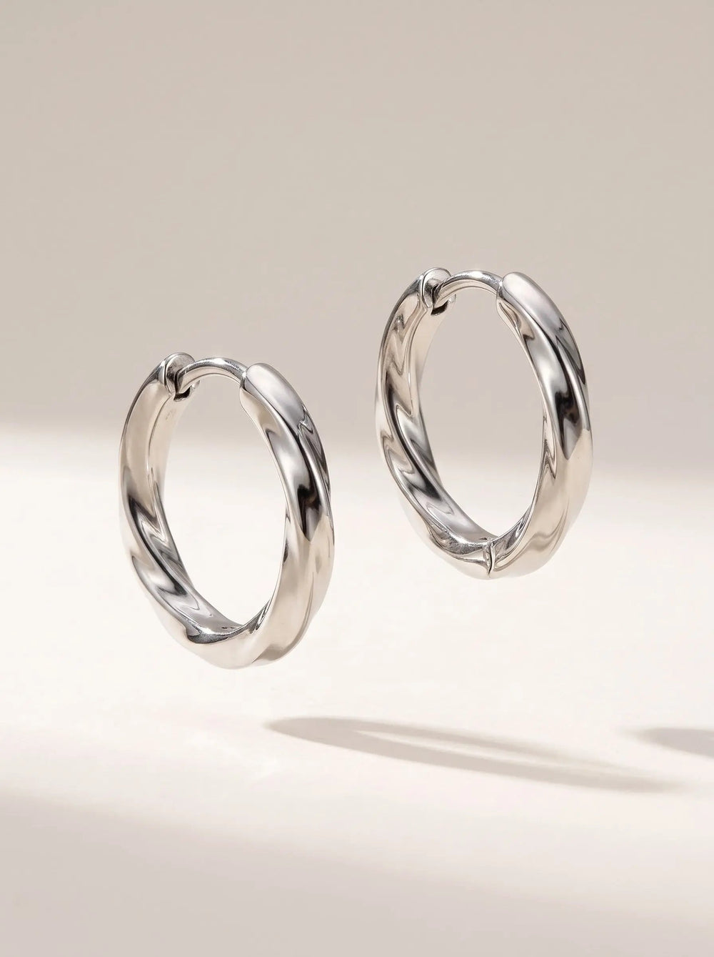 Chunky Oval Hoop Earrings - PVD Titanium Steel - Silver