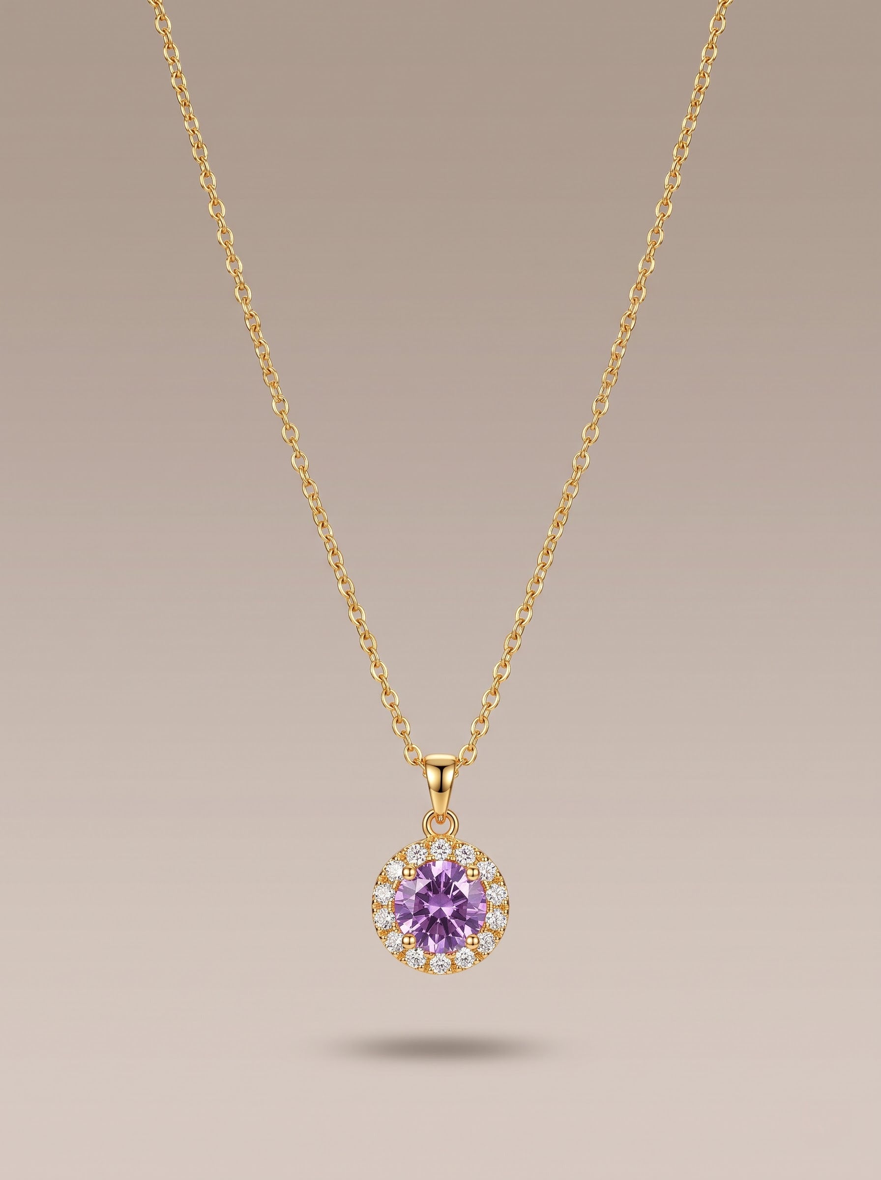 Purple Lucky-Bead Zircon Pendant Necklace – Gold-Plated Copper