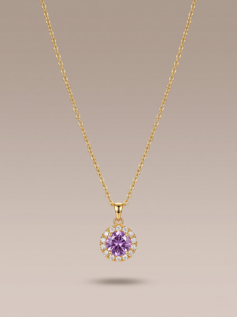 Purple Lucky-Bead Zircon Pendant Necklace – Gold-Plated Copper