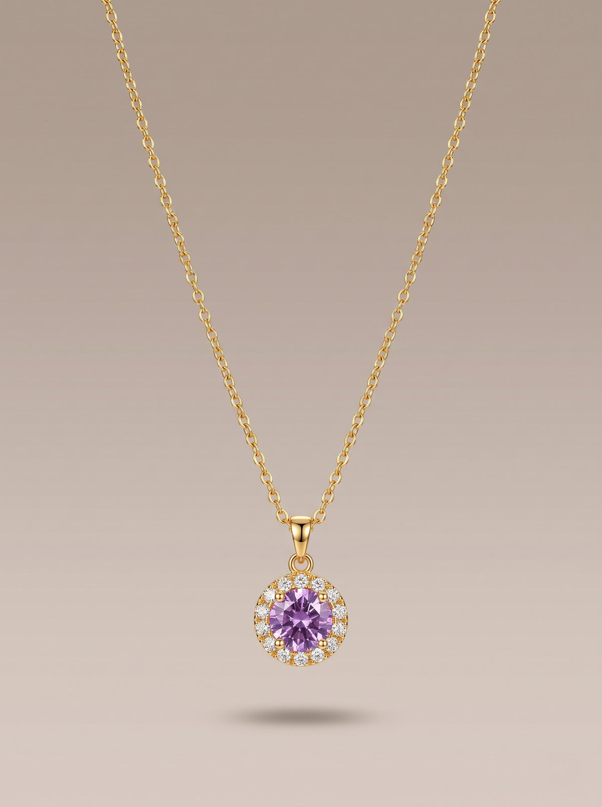 Purple Lucky-Bead Zircon Pendant Necklace – Gold-Plated Copper
