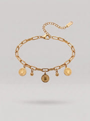 Gold Coin Disc Bracelet – Polished Stainless Steel Charms