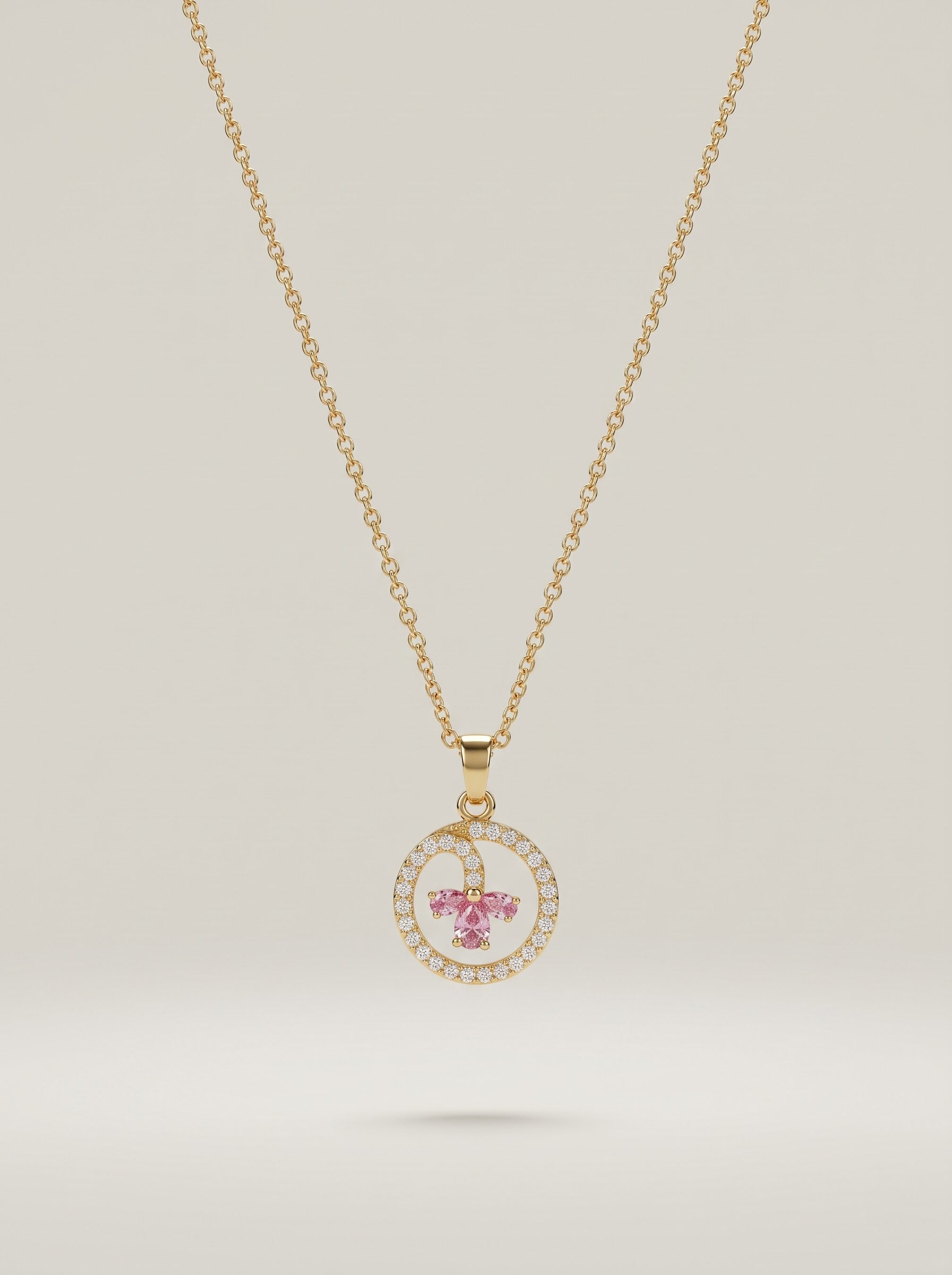 E-Shaped Floral Zircon Pendant Necklace – Gold-Plated Copper