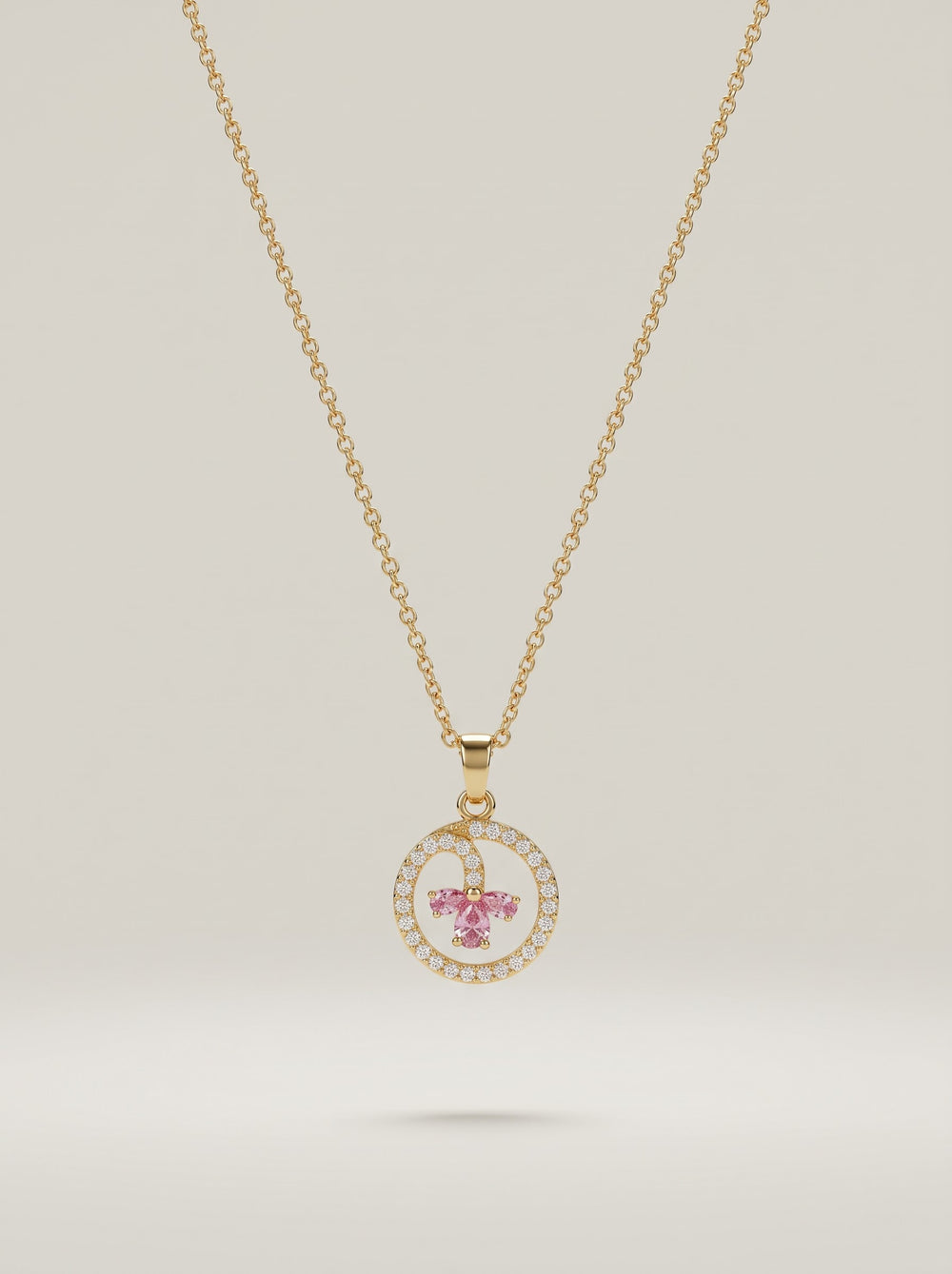 E-Shaped Floral Zircon Pendant Necklace – Gold-Plated Copper
