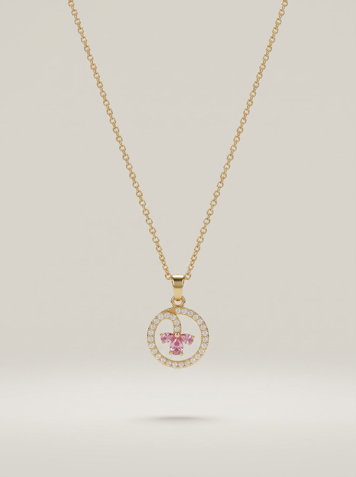 E-Shaped Floral Zircon Pendant Necklace – Gold-Plated Copper