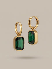 Green Zircon Drop Huggie Earrings – 18K Gold Emerald Tone