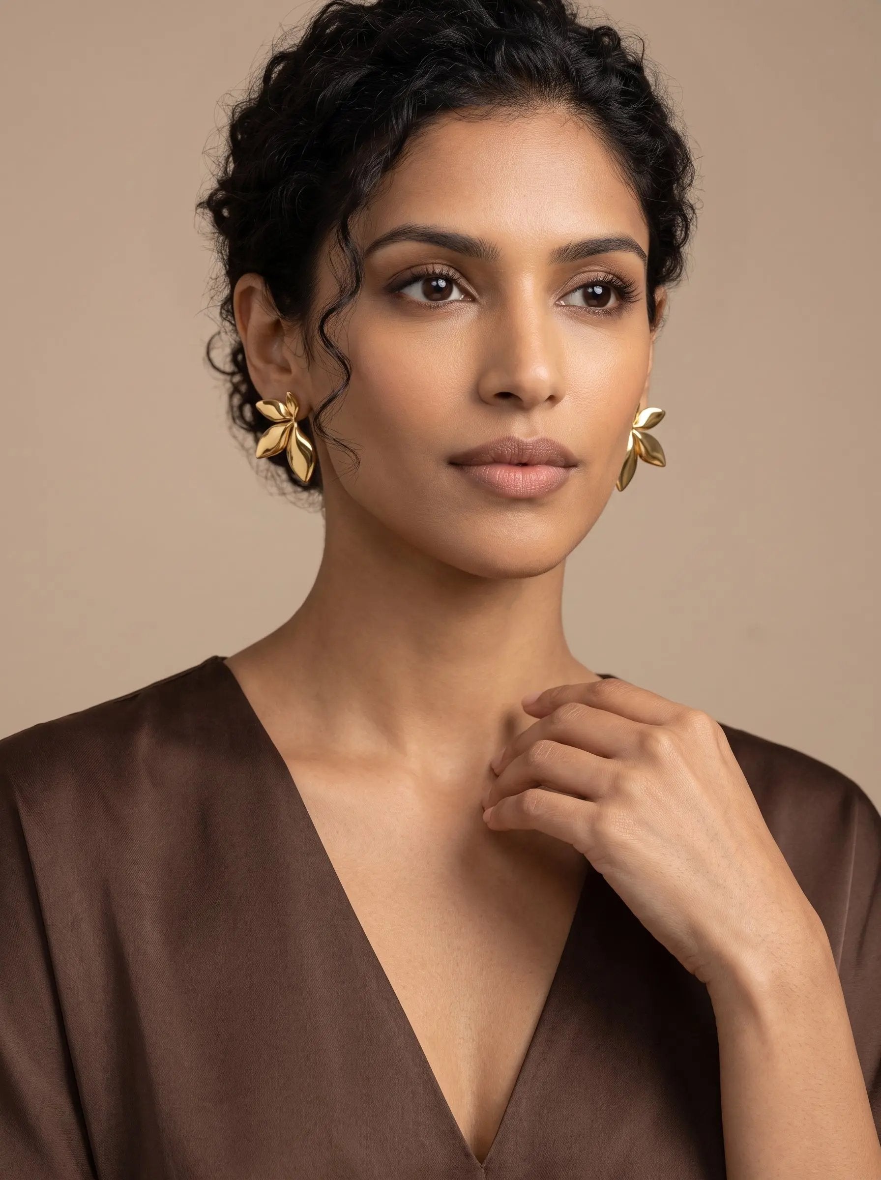 Gold Leaf Stainless Steel Stud Earrings – 18K Gold PVD Coated