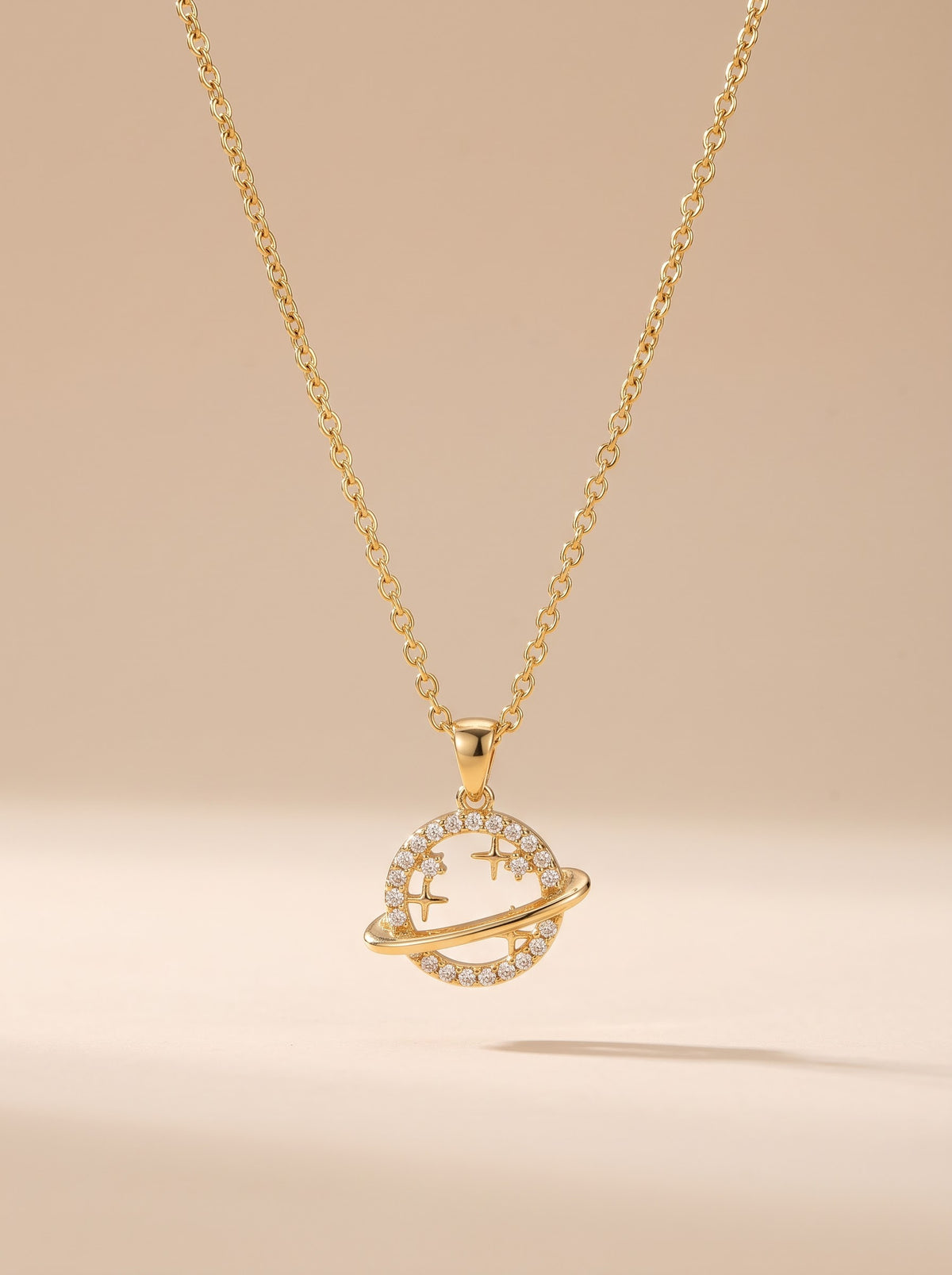 Smiley Planet Zircon Pendant Necklace – Gold-Plated Copper