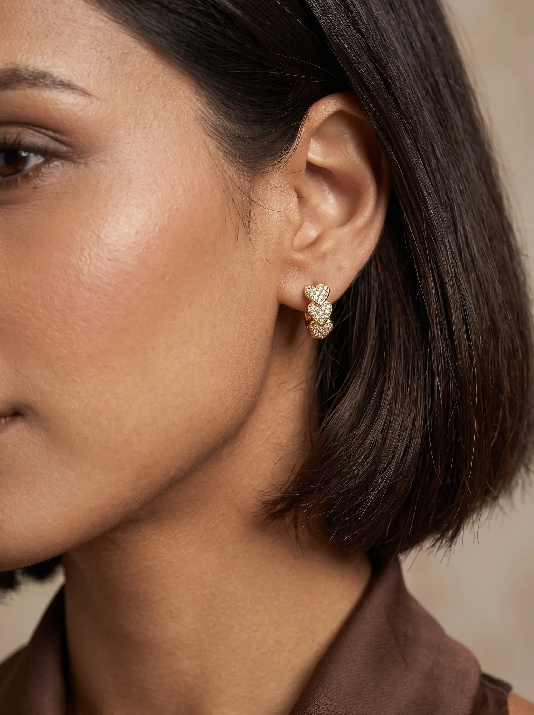 Gold Geometric Heart Hoop Earrings in Stainless Steel