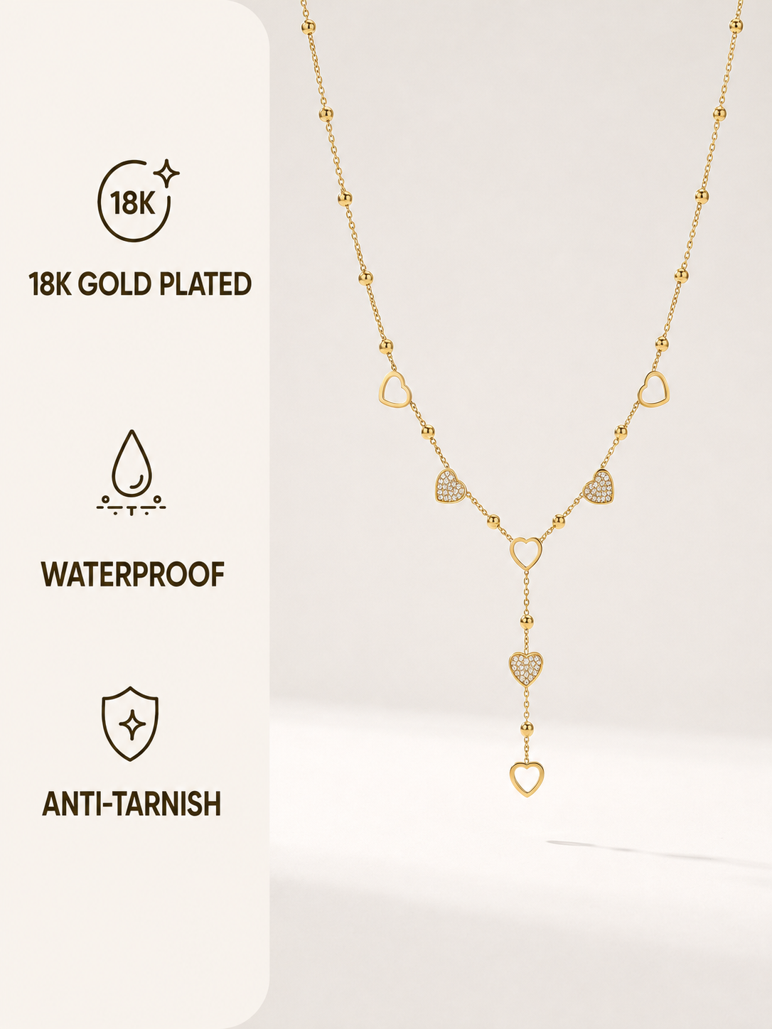 Gold Heart Pendant Necklace – Stainless Steel, One Size
