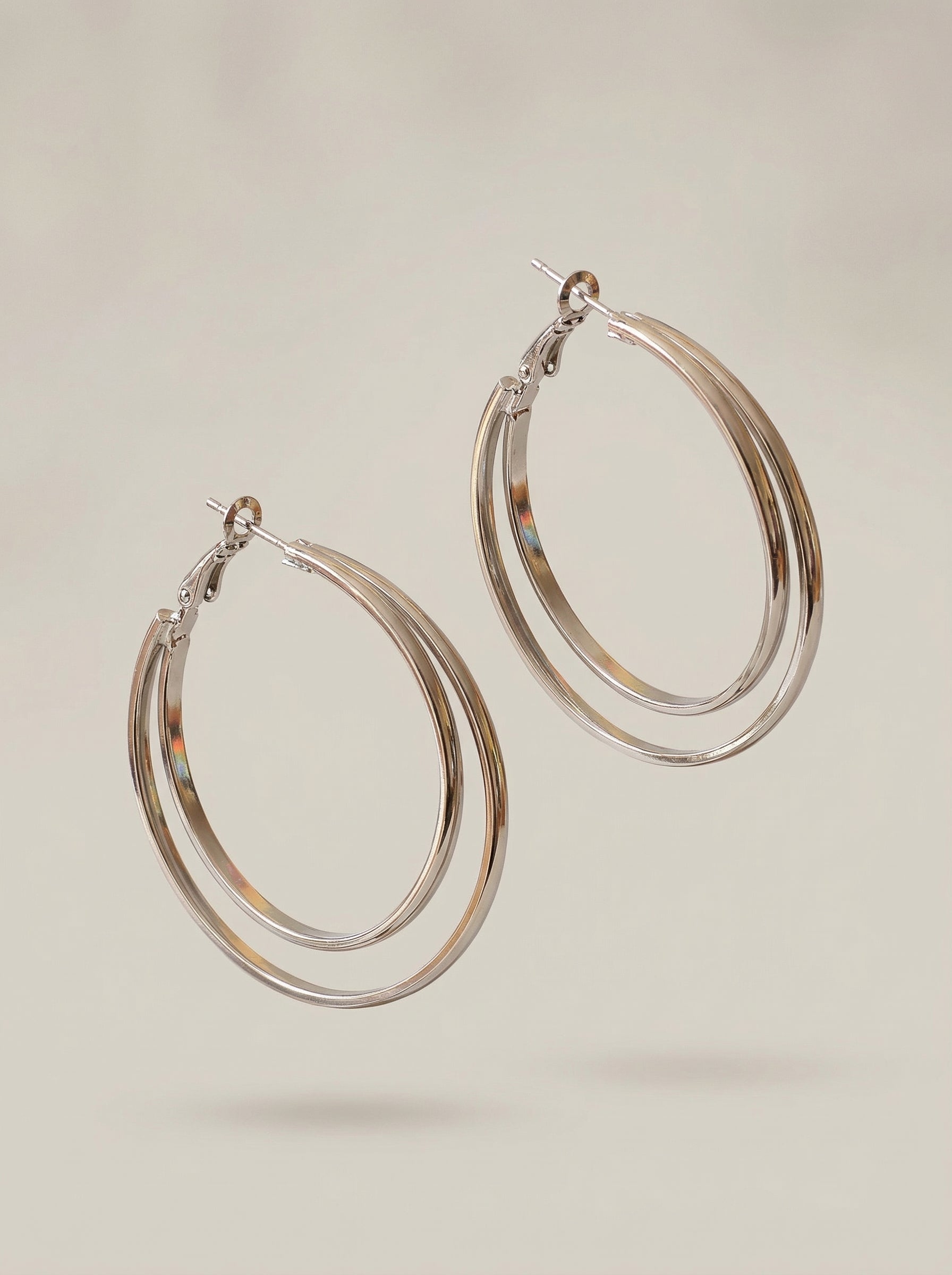 Double Layer Silver Sterling Silver Hoop Earrings