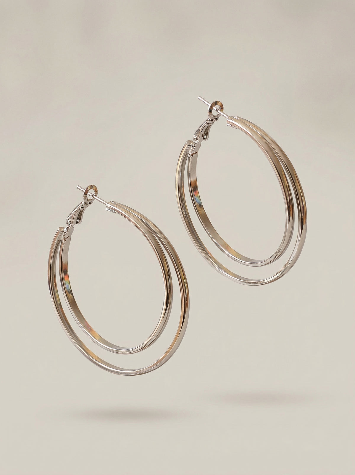 Double Layer Silver Sterling Silver Hoop Earrings