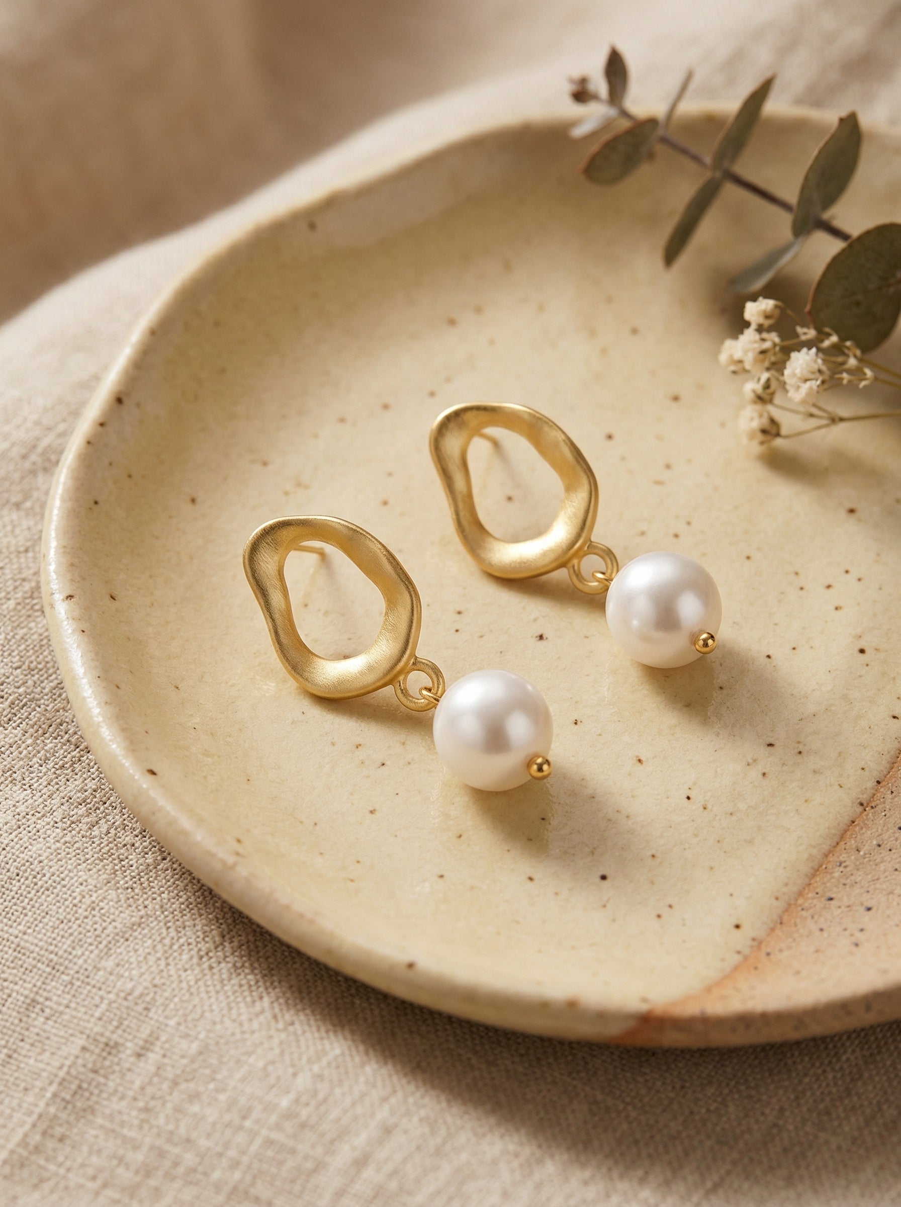 Silver Leaf & Pearl Earrings – S925 Sterling Butterfly Knot
