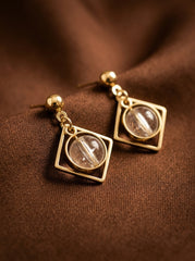 Gold-Tone Diamond Pearl Stud Earrings with S925 Silver Needles