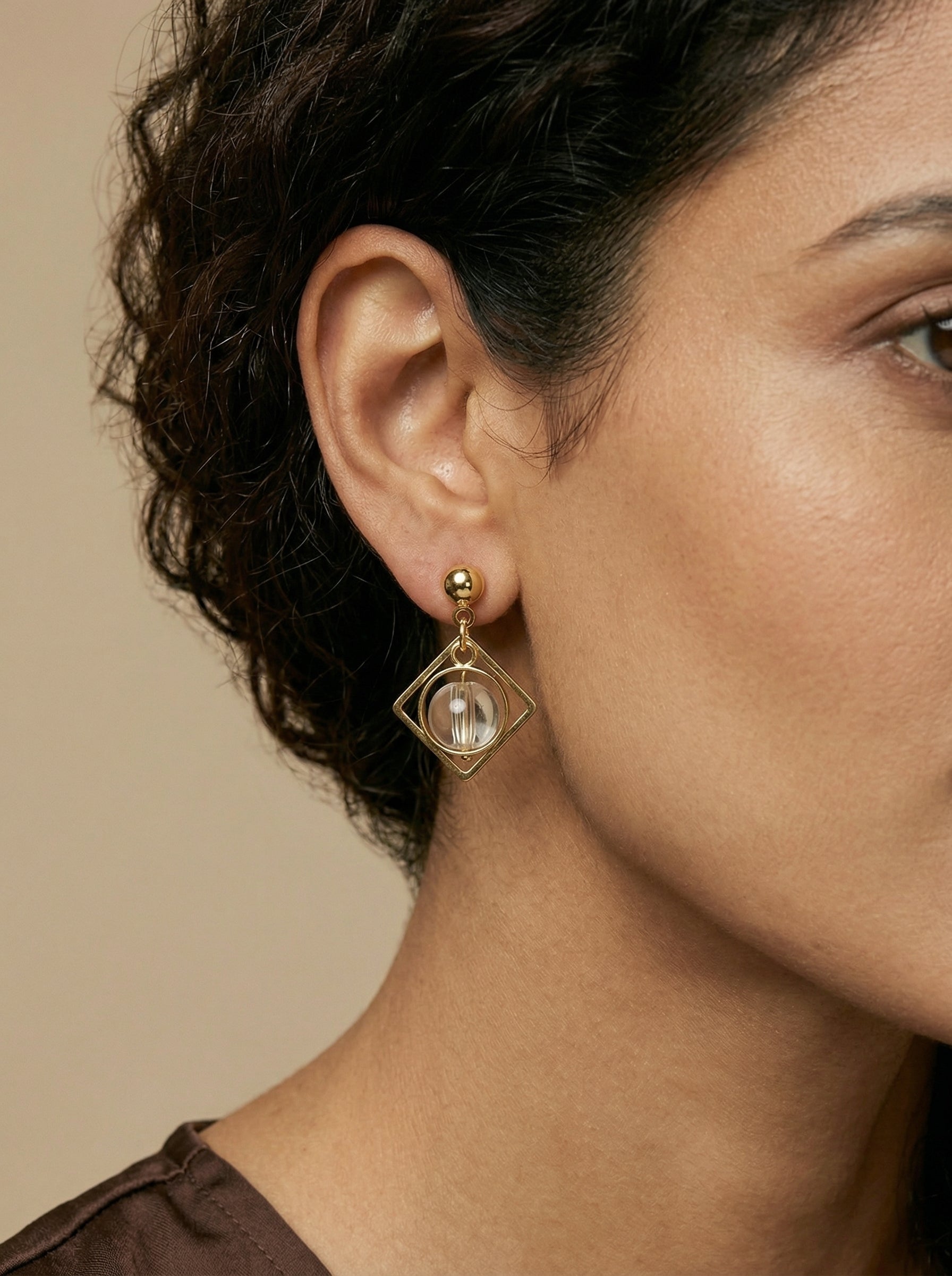 Gold-Tone Diamond Pearl Stud Earrings with S925 Silver Needles