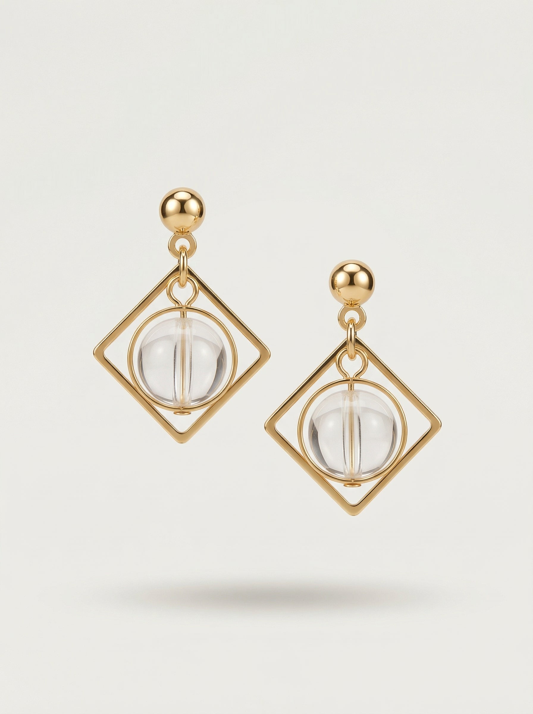 Gold-Tone Diamond Pearl Stud Earrings with S925 Silver Needles