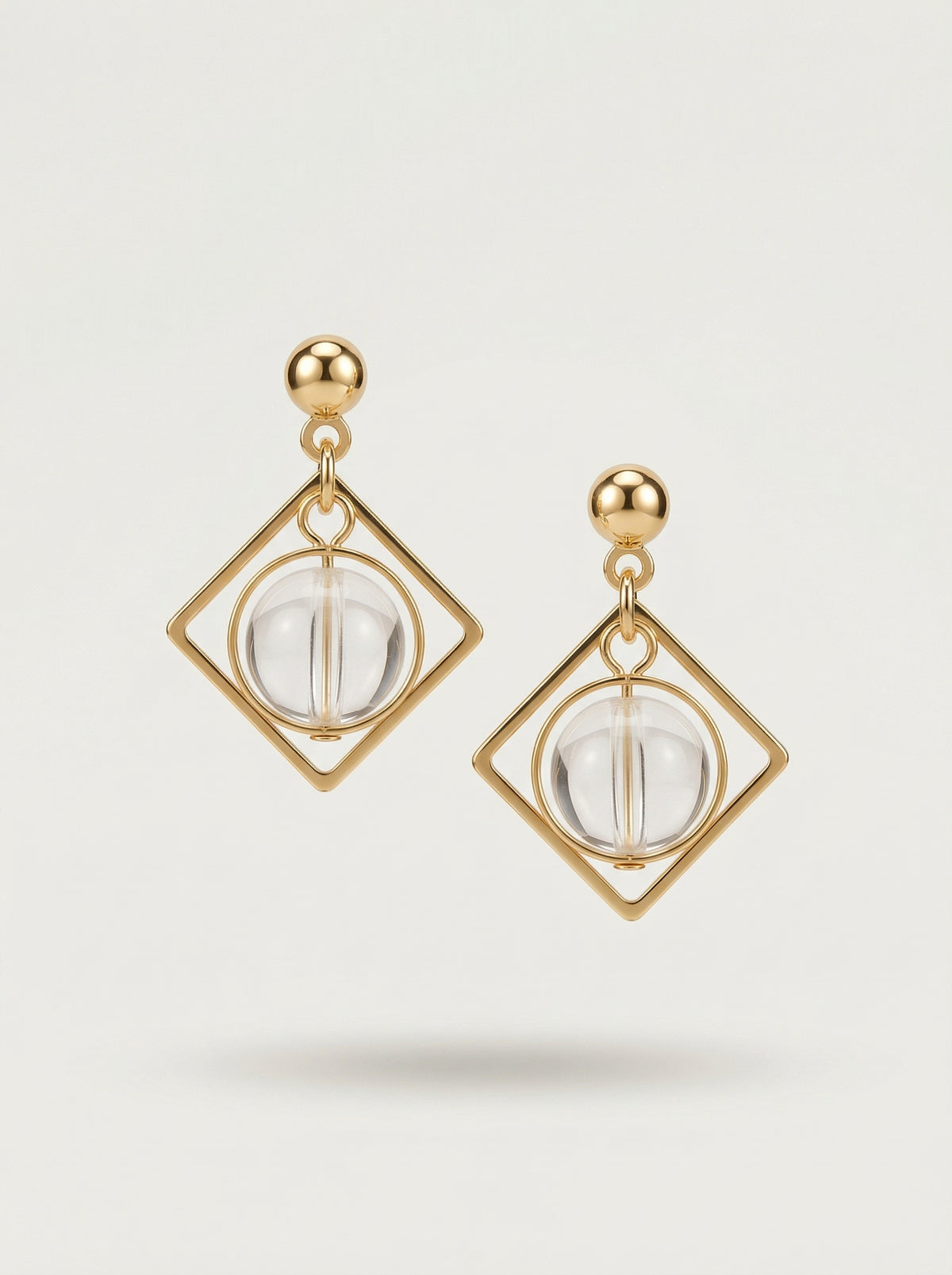 Gold-Tone Diamond Pearl Stud Earrings with S925 Silver Needles