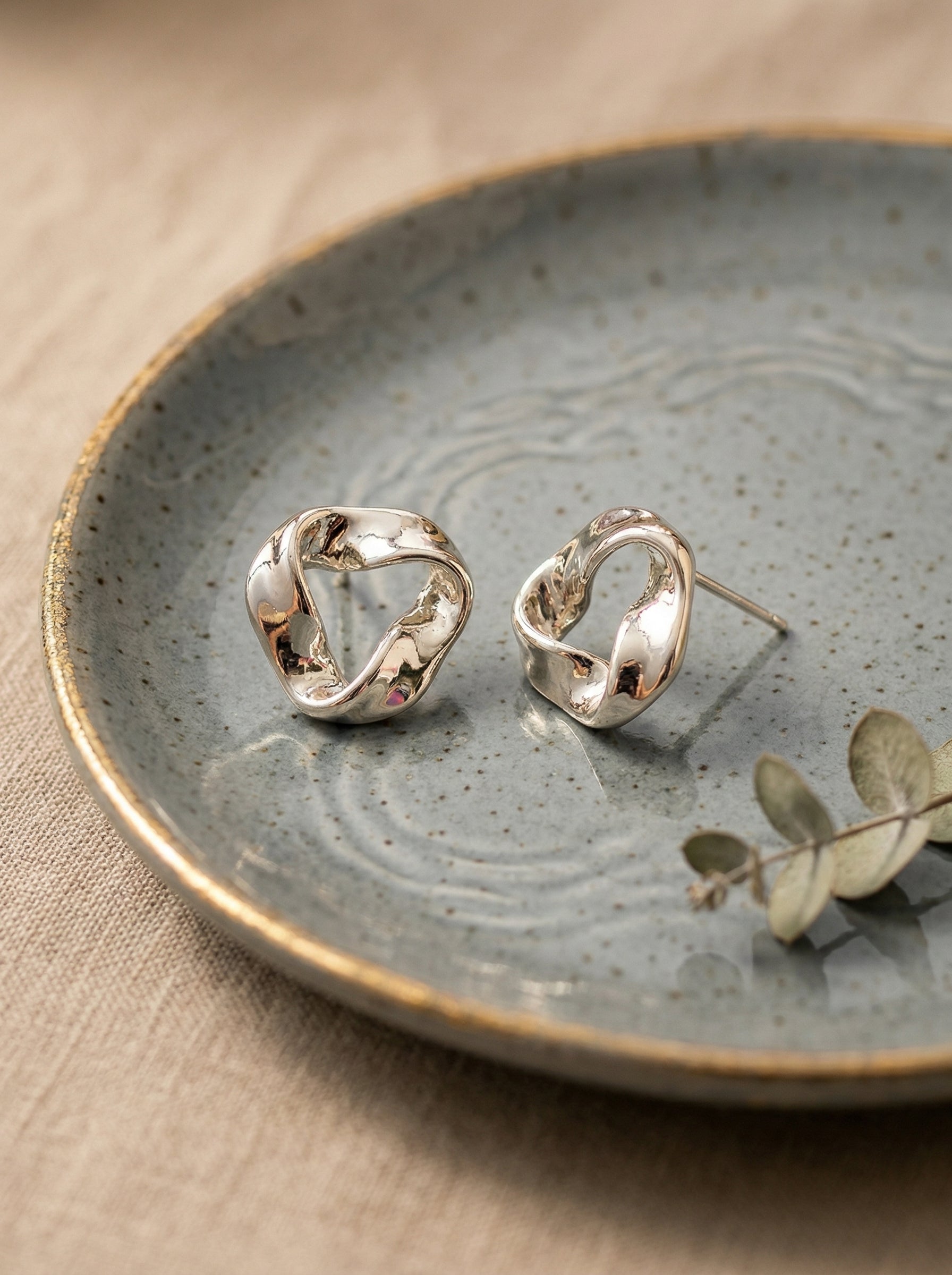 Silver Alloy Heart & Butterfly Bow Knot Stud Earrings