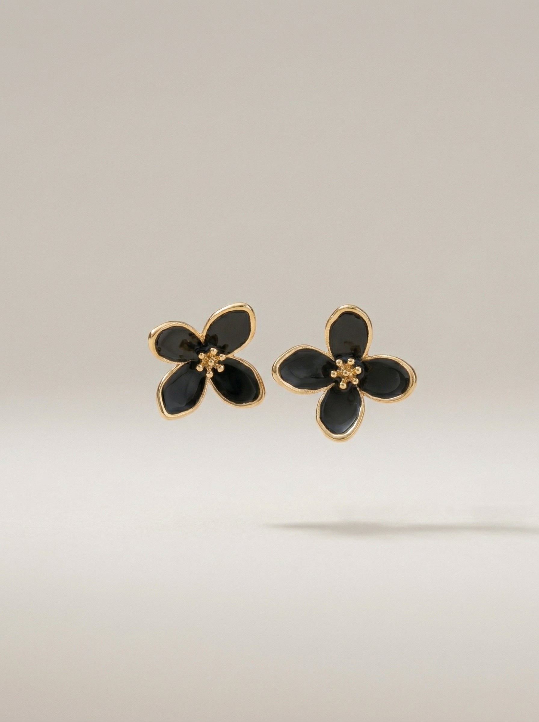 S925 Silver Leaf & Flower Stud Earrings with Gold Outline