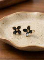 S925 Silver Leaf & Flower Stud Earrings with Gold Outline