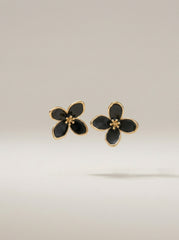 S925 Silver Leaf & Flower Stud Earrings with Gold Outline