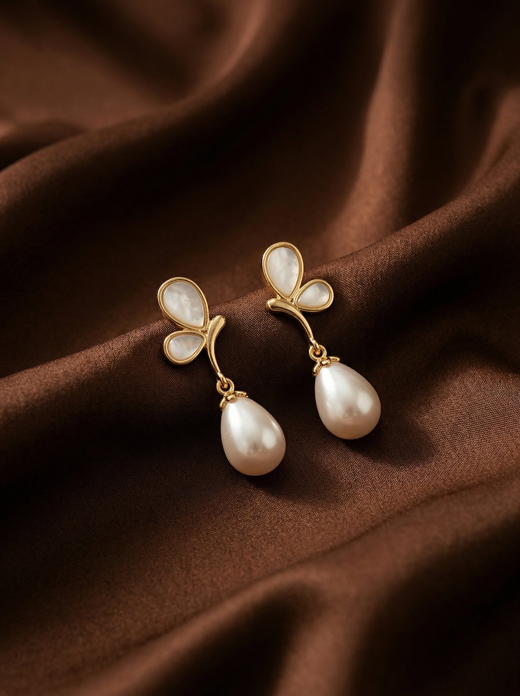 Gold & Pearl S925 Sterling Silver Needle Butterfly Knot Earrings