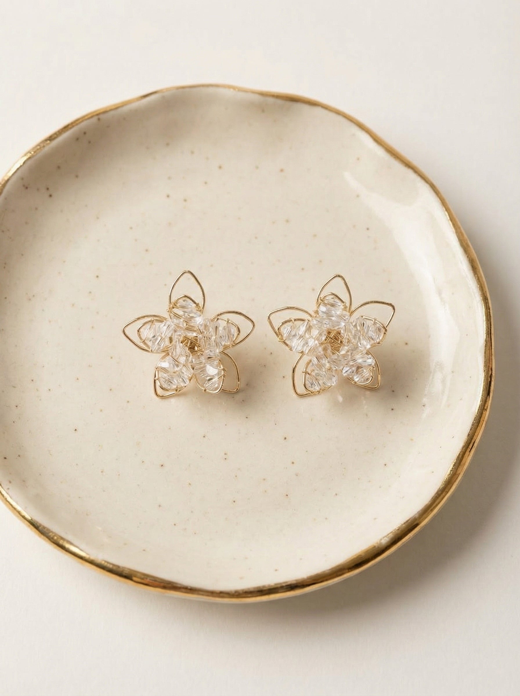 Gold Flower Butterfly Earrings with Pearls & Rhinestones