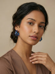 Blue Acrylic C-Shaped Ear Studs with Silver Posts