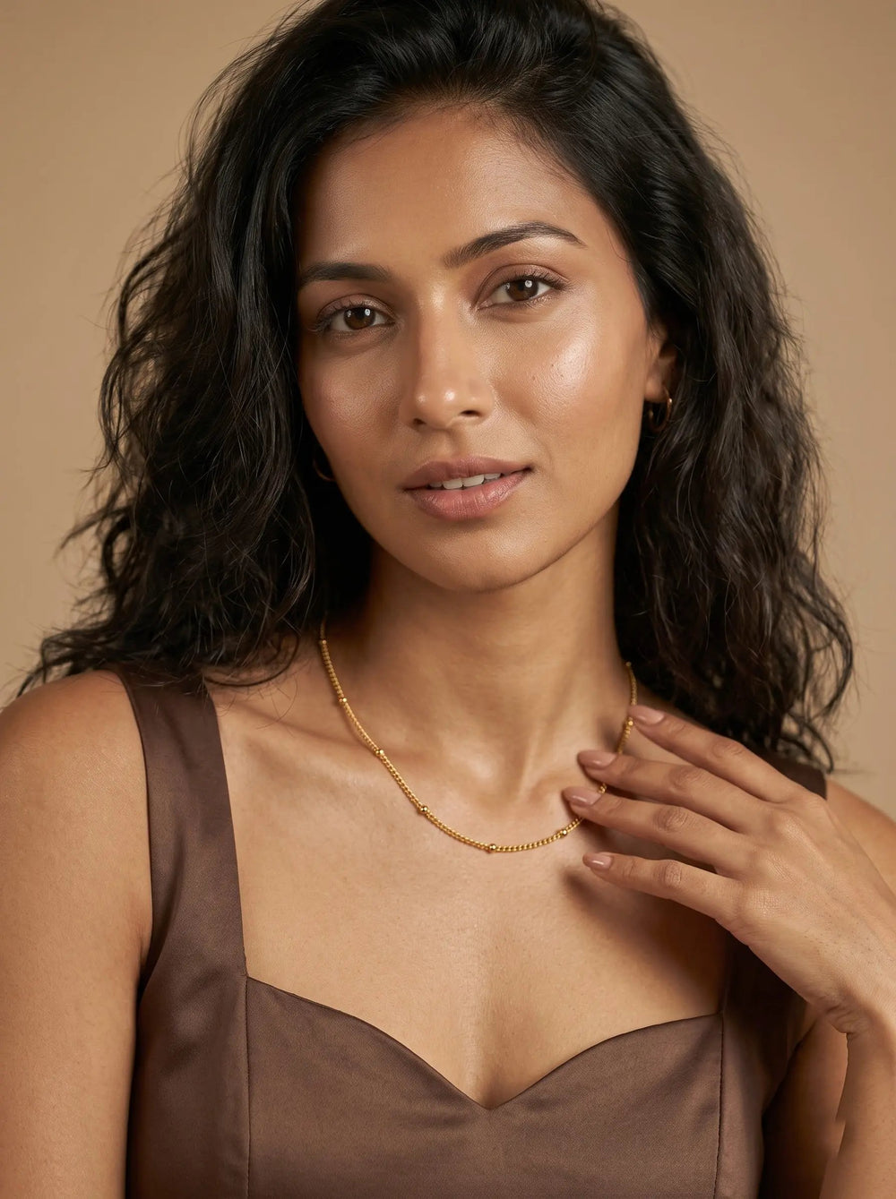Fine Gold Box Chain Necklace – Minimalist Layering - Side Clip Bead