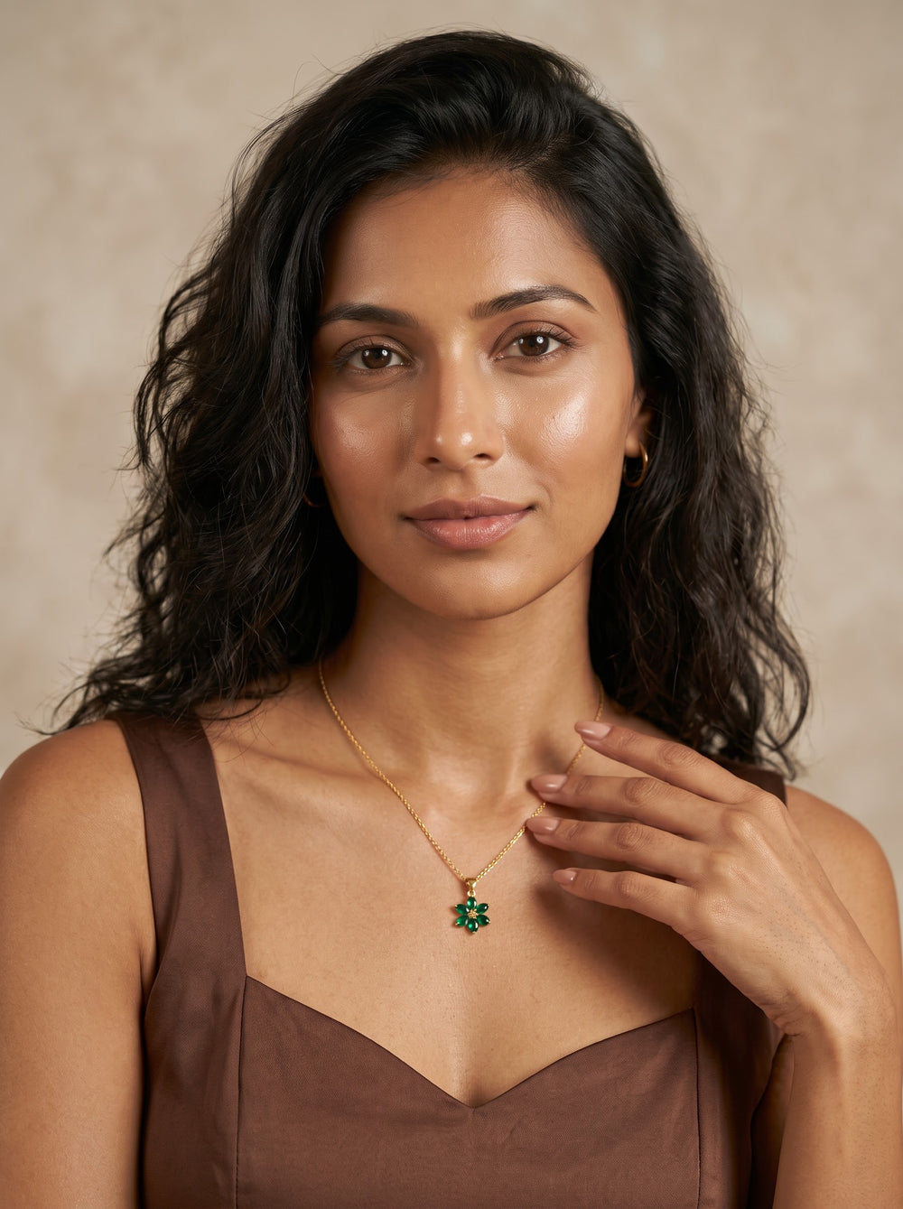 Green Enamel Flower Pendant Necklace – Gold Floral